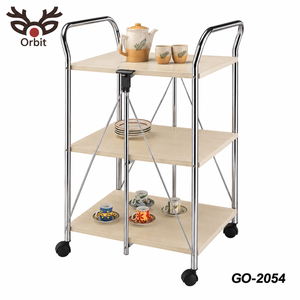 Orbit Stainless Steel 3-Tier Serving Cart with Wheels GO-2054 Modern Kitchen Storage Trolley Portable Panel Design - Product Image 1