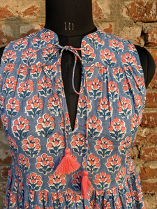 Robe longue à volants en coton imprimé à la main pour femmes, motif uni, fabriquée à partir de coton 100% durable, saison automne/été - Product Image 6