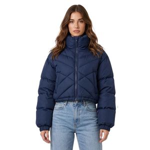 Premium Quality <b>Winter</b> Puffer <b>Jacket</b> Black Long Sleeve Regular Fit <b>Warm</b> Padded <b>Women</b> Crop Bubble <b>Jackets</b> - Product Image 3