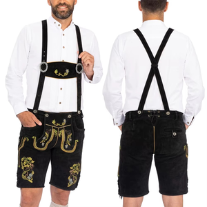 OEM Oktoberfest Men Bavarian Suede Leather Shorts High Quality Heavyweight Vintage Solid Mid Waist Embroidery Traditional Design - Product Image 6