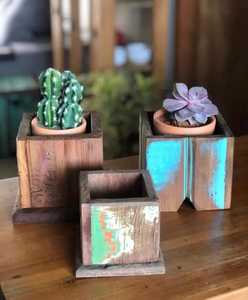 Ensemble de 3 jardinières en bois rustique inclinées, pot de fleurs artificielles pour table, centre de table en bois rustique - Product Image 3