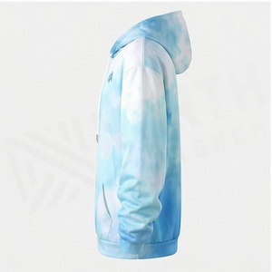 Unisex Oversized Hoodie Gradient Blue <b>White</b> <b>Tie</b> Dye Print Front Pocket Breathable Casual Hooded Sweatshirt Spring Style - Product Image 3