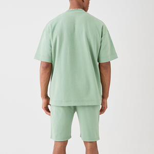 Usine OEM/ODM, impression de logo personnalisée, broderie, t-shirt en coton surdimensionné pour homme, pantalon uni pour homme, shorts, ensemble de deux pièces - Product Image 2