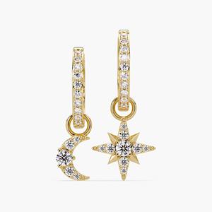 Boucles d'oreilles créoles Huggie en or 14 carats avec pendentif lune et soleil en diamant de laboratoire, design délicat, bijoux fins pour femme, cadeau et soirée - Product Image 3