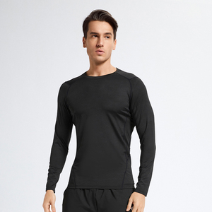 Men <b>Long</b> Sleeve Compression <b>T</b>-<b>Shirt</b> <b>Black</b> Quick Dry Breathable Slim Fit O-Neck Knitted Polyester Sporty Top - Product Image 3
