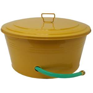 Support de tuyau d'arrosage élégant en laiton brossé doré, bac de rangement rond moderne pour l'extérieur, organisateur d'eau - Product Image 5