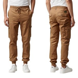 Pantalon cargo jogger en twill coupe décontractée pour homme, jambe fuselée, style utilitaire, kaki classique, pantalon de survêtement décontracté, taille confortable, usage quotidien - Product Image 1
