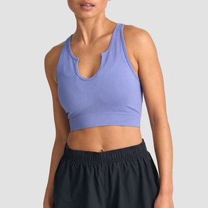 Camiseta sin mangas con diseño de cuello en V profundo, parte inferior acanalada, alta elasticidad, para mujer, elástica, para correr, hacer ejercicio, informal, para exteriores, chaleco de verano - Product Image 4