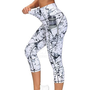 Wholesale Women's Solid <b>Wine</b> Red Capris High Waist Quick Dry Workout Pants with Custom Logo for Gym Use OEM Service - Product Image 3
