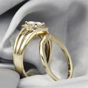 Vintage Round Cut Moissanite Engagement <b>Ring</b> Set <b>925</b> Sterling <b>Silver</b> Yellow Gold Plated Women's Bridal <b>Ring</b> Set - Product Image 2