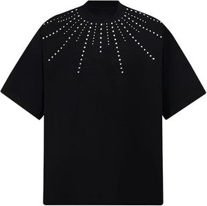 เสื้อยืดผู้ชายสไตล์สตรีทแวร์ประดับคริสตัลแบบกำหนดเอง ผ้าฝ้ายทรงโอเวอร์ไซส์ รับผลิตโลโก้ตามสั่ง OEM - Product Image 2