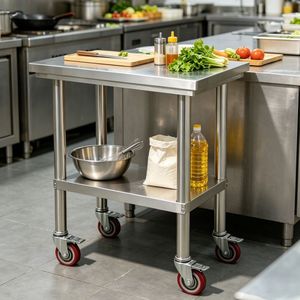 Tavolo da Lavoro in Acciaio per Cucina Commerciale con Altezza Regolabile e Ripiano - Product Image 5