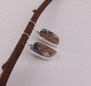 925 Sterling <b>Silver</b> Sunset Sodalite <b>Earrings</b> Natural Blue and Orange Gemstone Rectangular <b>Dangle</b> <b>Earrings</b> Handmade Jewelry Whole - Product Image 6