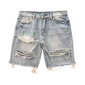 ผู้ผลิตกางเกงยีนส์ขาสั้นทรงวินเทจเอวสูงแบบขาดๆ ซีดๆ สไตล์แบ็กกี้ กางเกงยีนส์ขาสั้นผู้ชายสั่งทำพิเศษ - Product Image 1