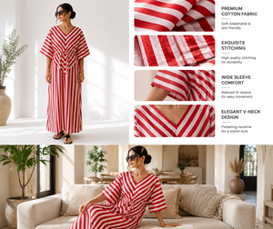 Classic Women Bohemian Flared Stripe Print <b>Kaftan</b> Dress Luxury Cotton Loungewear Wholesale Loose <b>Beach</b> Maxi Plus Size Outfits - Product Image 3