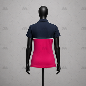 Camiseta Deportiva Personalizada MH para Mujer, 100% Poliéster, Diseño a Cuadros, Casual, con Logotipo Frontal, Venta al Por Mayor, Color Azul Marino y Rosa, Manga Corta, Transpirable, para Golf - Product Image 6