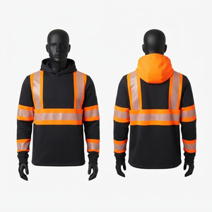 Premium 330 GSM 100% Cotton Fleece Eco-Friendly Waterproof Breathable Unisex Work Hoodie Black <b>Orange</b> <b>Hi</b> <b>Vis</b> Reflective Panels - Product Image 1