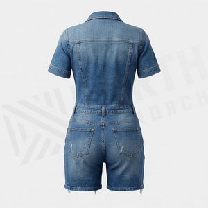 Traje de mezclilla para mujer, shorts personalizados, color a elegir, con bolsillos en las mangas y solapa, conjunto de dos piezas de jeans, atuendo informal de verano a la moda. - Product Image 2