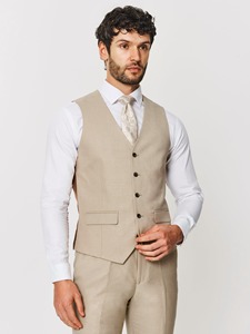 Costume homme beige en mélange de laine, double boutonnage, col cranté et boutonnière fleurie - Product Image 4