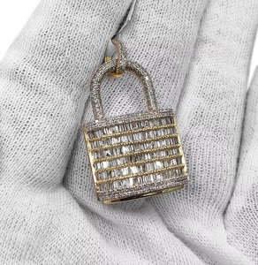 Pendentif de luxe plaqué or 18 carats avec moissanite taille baguette, serti en canal, breloques de verrouillage, bijoux hip-hop, style Iced Out, pour rappeur, bling - Product Image 4
