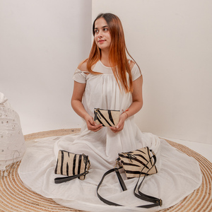 High Quality Custom Zebra-print Hair On Genuine Leather Material Zipper Gift Pouch Large Capacity Handbag With <b>Wristlet</b> - Product Image 3