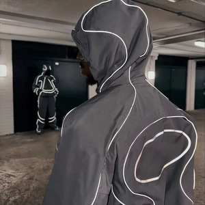 Men's <b>White</b> Luminous <b>Tracksuit</b> Set Full Sleeve Hooded Drawstring Loose Fit Streetwear Winter Wear Solid Pattern 100% Polyester - Product Image 2
