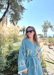 Albornoz de algodón con estampado de ojos malvados para mujer y hombre, toalla de playa, sauna, hogar, de secado rápido, buena calidad, buen precio, diseño único - Product Image 5