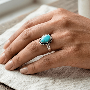 New Fashionable Romantic Wedding Engagement Gift Copper Turquoise Cluster Ring Jade Marrow Egg <b>Face</b> Inlay Elegant High-End - Product Image 4