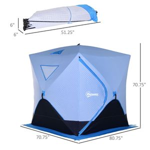 Tenda da Pesca sul Ghiaccio Portatile Isolata per 4 Persone, Gazebo da Spiaggia con 2 Porte, Borsa per il Trasporto e Accessori Leggeri Inclusi - Product Image 3