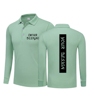 Camisa de Golf Personalizada para Hombre, Talla Grande, Tejida, Verde Menta, Manga Larga, Casual, Transpirable, 100% Algodón, Ligera, con Estampado 3D Pique - Product Image 1