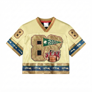 Custom Vintage Football Jersey Crop <b>Top</b> Sublimated <b>Mesh</b> 100% Polyester Quick Dry <b>Women's</b> Sports Apparel Wholesale Adults - Product Image 1