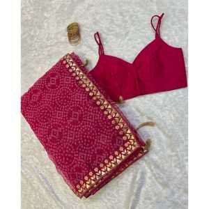 Magnifique sari en organza à imprimé numérique avec travail de gotapatti et de dori, vêtements indiens et pakistanais - Product Image 4