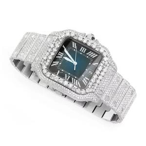 Montre unisexe de luxe personnalisée en acier inoxydable, mouvement à quartz, cadran en verre, diamants Moissanite entièrement sertis, style Hip Hop - Product Image 4