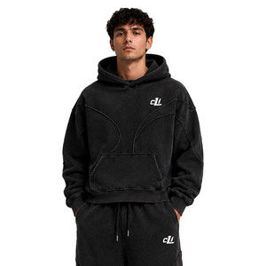 Survêtements et sweats à capuche en molleton de coton épais, avec panneaux courbes ton sur ton et effet délavé à l'acide, coupe carrée, courte et oversize, avec logo personnalisé, vente en gros - Product Image 2