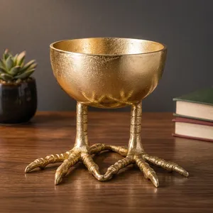 Bol décoratif artistique en or en forme de jambe de poulet, plat à pieds pour objets de luxe et décoration intérieure haut de gamme - Product Image 6