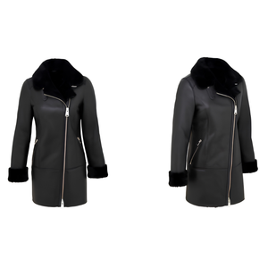 Blouson de moto personnalisé style shearling avec fermeture éclair intégrale, col garni de fourrure, doublure en soie - Fournisseur en gros pour marques privées - Product Image 2