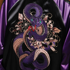 Chaqueta de Lona Ecológica Sukajan con Diseño de Arte de Tatuaje Japonés Clásico en Color Naranja Pop, con Motivos de Carpa Koi Ascendente y Ola de Hokusai - Product Image 6