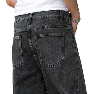 <b>Men's</b> Straight Leg Loose Fit Stonewashed Denim <b>Jeans</b> Mid Waist Solid Color Casual Cotton Pants Autumn Style - Product Image 6