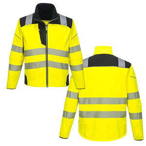 Unisex High Visibility Fleece <b>Jacket</b> Reflective Stripes Windproof <b>Winter</b> Workwear Safety Coat Yellow Stand Collar Hooded Thick - Product Image 1