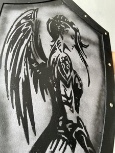 Escudo de Ángel de Acero con Impresión Troquelada, Acabado en Níquel Negro, Decoración para el Hogar, Artesanía Metálica - Product Image 2