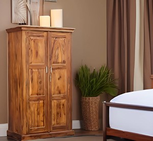 Armario de Madera Maciza de 2 Puertas con Cajón Interior |   Armario de dormitorio de madera maciza hecho a mano |   Exportación de Jodhpur - Product Image 1