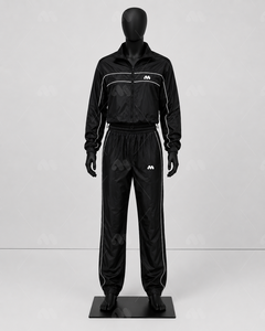 Conjunto Deportivo Ecológico Negro de Verano, Chaqueta y Pantalones con Cordón Ajustable y Rayas en Contraste, Ropa Deportiva para Adultos 2 en 1 - Product Image 1
