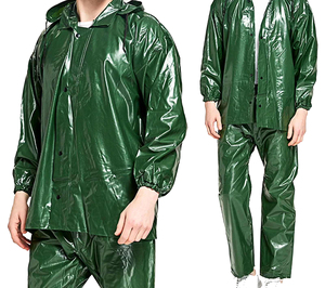 Combinaison de pluie unisexe verte en polyester imperméable à manches longues pour toutes les saisons, avec impression numérique 140g et logo frontal - Product Image 4