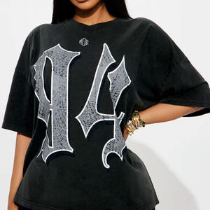 Camiseta de Fútbol Americano de Algodón Lavado de Lujo Unisex Oversize Estilo Streetwear con Estampado Gótico 2026 al por Mayor OEM - Product Image 1