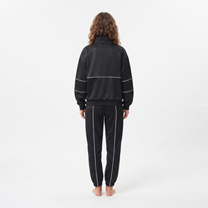 Custom Printing <b>Women's</b> 100% Polyester Oversized Half Zip Jogger Sweat Suit <b>White</b> Contrast Piping <b>Tracksuit</b> - Product Image 2