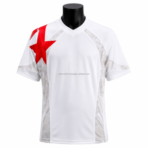 Camiseta de Fútbol Americano Personalizada para Hombre, Cuello en V, Blanca con Estrella Roja, Impresión Sublimada, Manga Corta, Transpirable, con Tirantes en T, Absorbe la Humedad - Product Image 1