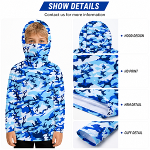 Sweat à capuche léger camouflage personnalisé pour enfants (garçons et filles) avec sublimation, extensible dans les 4 sens, UPF50+, idéal pour la pêche en extérieur - Product Image 3