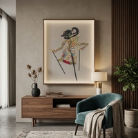 Marionnette de l'ombre Wayang Kulit Ontorejo en cuir indonésien artisanal, décoration de table traditionnelle javanaise, objet d'art ethnique