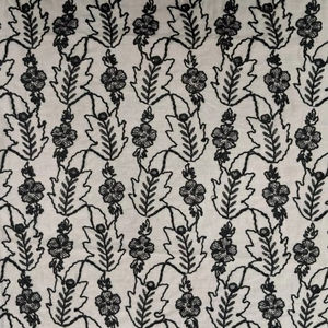 Tela de algodón ligera premium blanca y negra con bordado de cordón negro para sari y kurtis para niñas, P.C. Jain Textile - Product Image 1