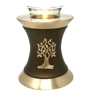 Urna Funeraria de Metal Azul y Latón Negro con Luz LED para Guardar Cenizas, Estilo Moderno - Product Image 2